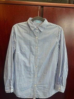 J. McLaughlin Blue and White Striped Dress Shirt